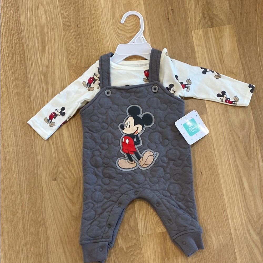 Gray Mickey Mouse Baby Overalls